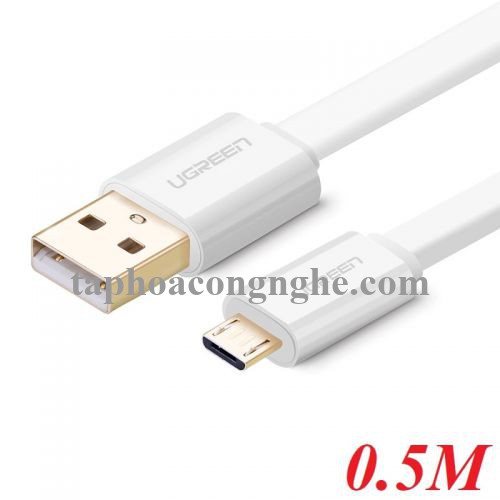 Ugreen 30680 0.5M màu Trắng Cáp sạc truyền dữ liệu USB 2.0 sang MICRO USB dáng dẹt US118 30030680
